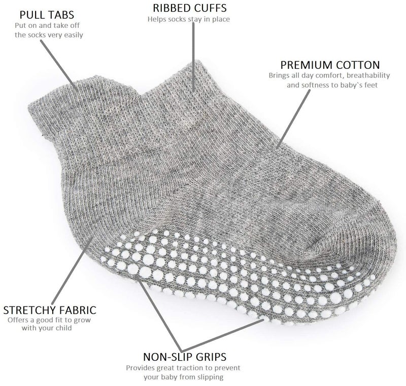 ZAPLES Baby Non Slip Grip Ankle Socks with Non Skid Soles for Infants Toddlers Kids Boys Girls, Gray, 4-7 Years - Image 2
